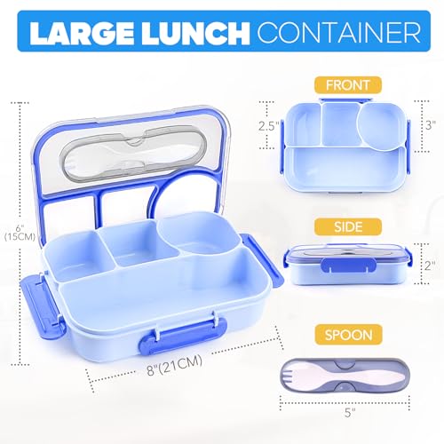 Image of EASYFUN Bento Box Adult, Lunch Box, 4-Compartment Lunch Containers, Drop-Proof, Dishwasher Safe & Made with BPA-Free Materials (Blue)