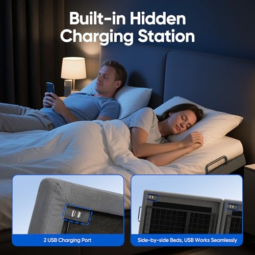 Image of Adjustable Bed Frame Split King with Massage, Electric Bed Base Frame with Adjustable Legs, USB Ports, Wireless Remote, Zero Gravity & Anti-Snore,Split King