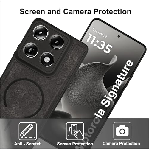 Image of SBMS Back Cover for Motorola Signature | Ultra Slim Soft Rubberised Hard Case | Oil Feel Soft Leather Back | Mag-Safe Design (Mag-Safe Not Support) | Camera Protection Case for Moto Signature (Black)