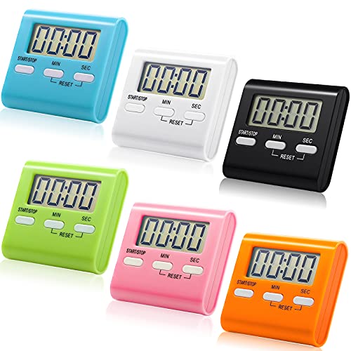 Frienda 6 Pcs Digital Kitchen Timer Magnetic Digital Timer Small Cooking Loud Alarm Stopwatch Clear Digits Magnetic Countdown for Cooking Baking Sports Games Teacher Office