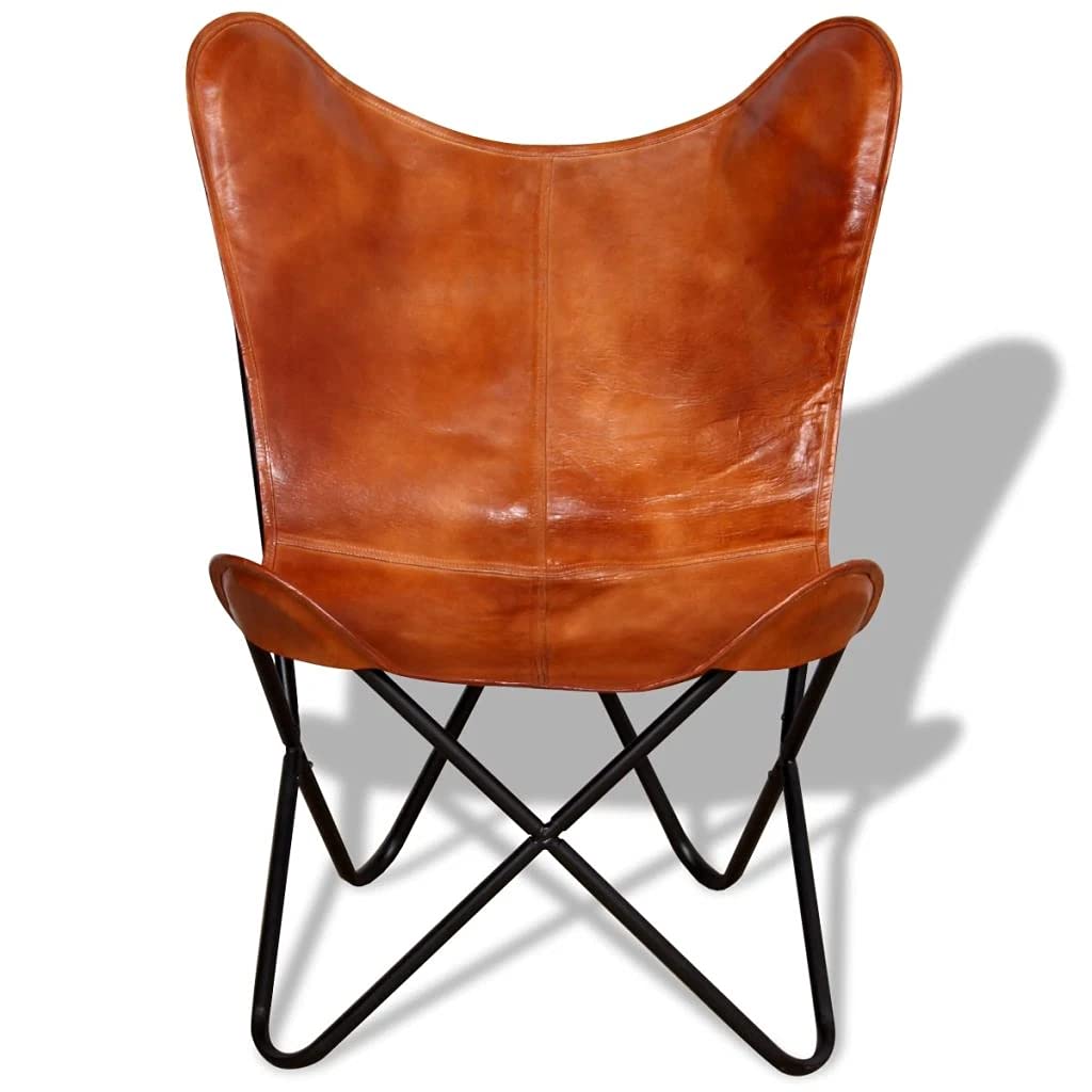 vidaXL Silla Butterfly de Cuero auténtico marrón