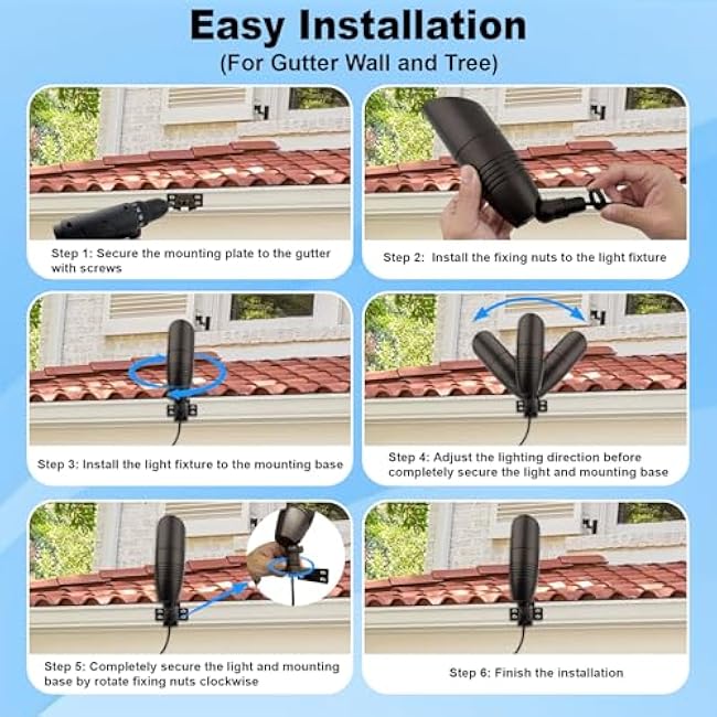 Landscape Lighting Gutter Brackets, Mounting Bracket Base Plate for Spotlights Spot Flood Lights, Outdoor Landscape Lighting Mounting Accessories, Die-Cast Aluminum, Bronze, Pack of 6