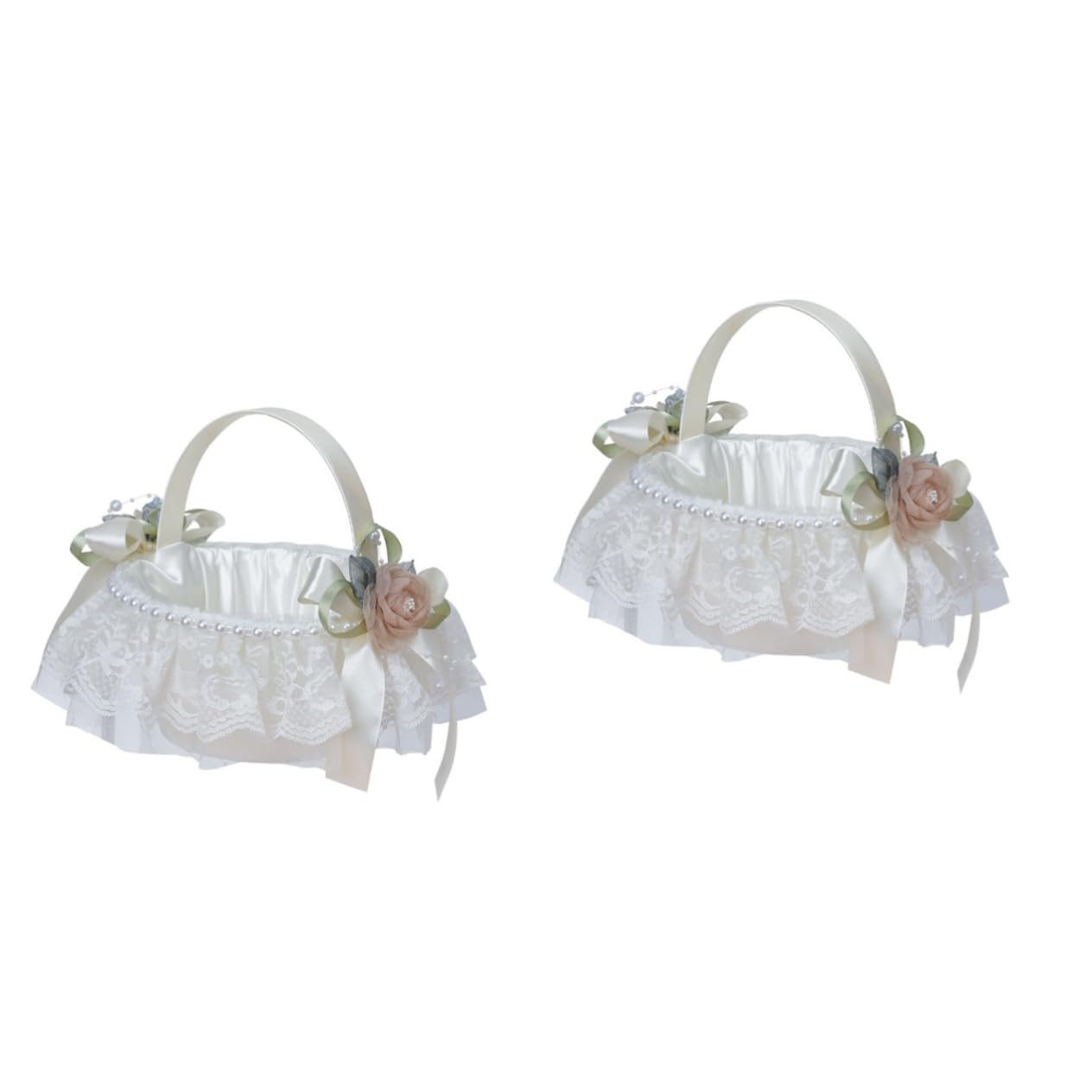 Cabilock Cabilock 2 Piezas Cesta De Flores De La Boda Decoracion De Galletas Porta Flores De Mano Recipientes De Galletas Para Regalar Canasta De Boda Pequeña Cesta De Flores Cordón