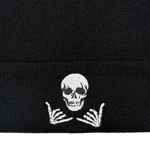 Image of Embroidered Skeleton Beanie Hat Winter Stretch Knit Skull Cap for Men Women