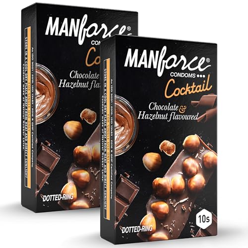 Image of Manforce Cocktail Chocolate & Hazelnut Flavoured Condoms for Men| 20 Count (Pack of 2)| With Dotted Rings| Lubricated Latex Condoms