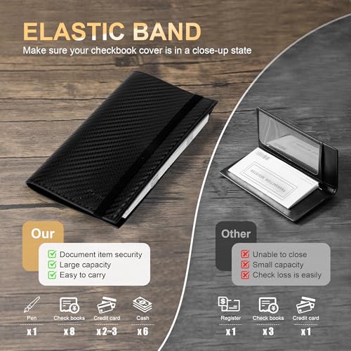 Image of CASMONAL Checkbook Covers for Personal Checkbook Holder RFID Premium Vegan Leather Checkbook Cover for Duplicate Checks