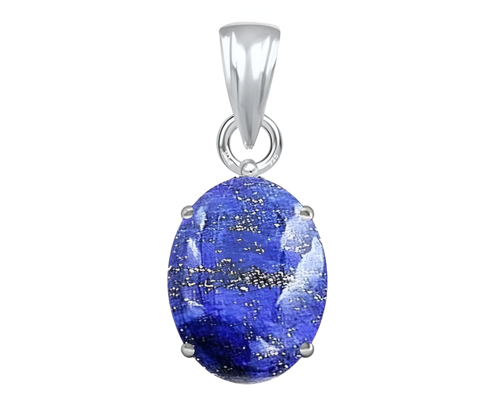 PTM Sterling Silver Lapis Lazuli/Lajwart 3.25 to 10.25 Ratti or 3.00 to 9.50 Carat Natural Certified Astrological Gemstone 925 Bis Hallmark pendant for Men & Women
