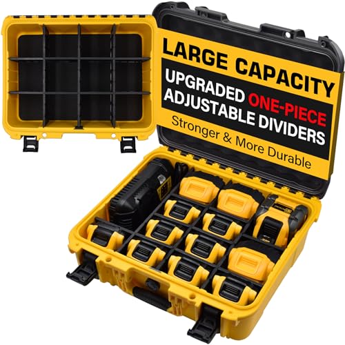 Case for Dewalt Battery Waterproof Extra Large Hard Storage Box with 8 Adjustable One-Piece Molded Dividers Heavy Duty Protective Organizer for Dewalt Battery and Charger