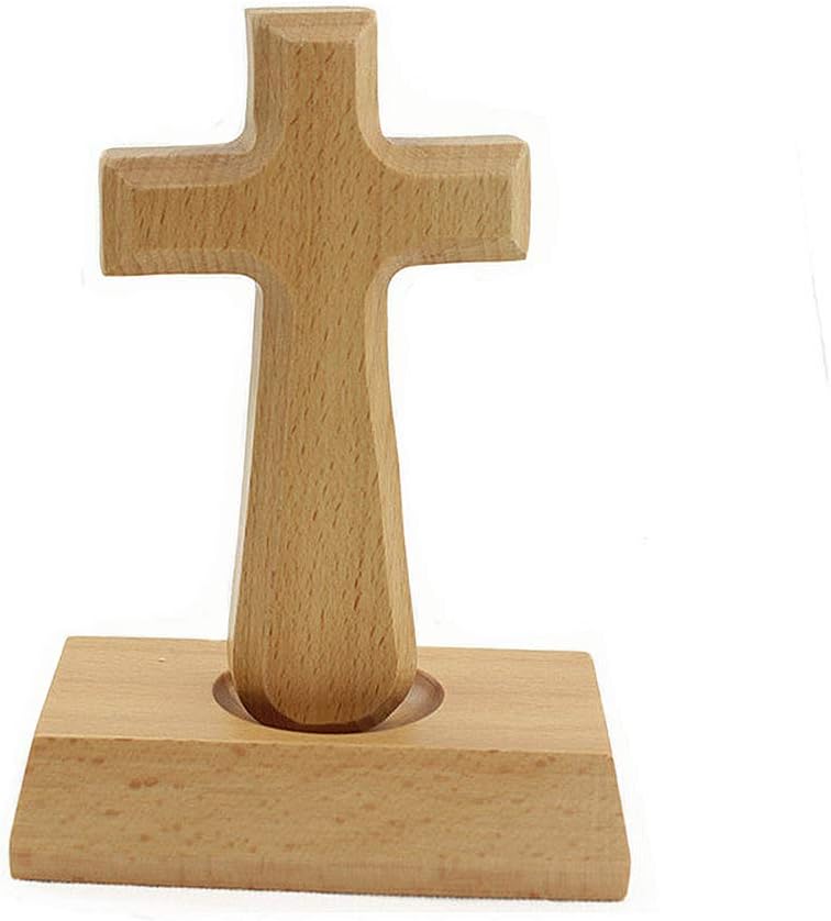 Shock Beech Wood Standing Christian Cross With Magnetic Base Jesus Crucifix Wooden Communion Cross Tabletop Decor for Home & Office (Rectangle)