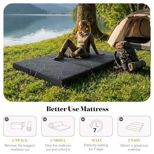 Image of Vamcheer Tri Folding Mattress, 7 inch Queen Foldable Mattress, Tri-fold Memory Foam Mat with a Collapsible and Washable Cover, Handle & Non-Slip Bottom, for Travel /Guest, 78 inchx58 inchx7 inch, Grey