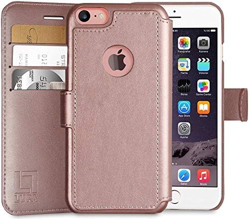 LUPA iPhone 6S Wallet Case, iPhone 6 Wallet Case, Durable and Slim, Lightweight with Classic Design & Ultra-Strong Magnetic Closure, Faux Leather, Rose Gold, Apple 6/6s (4.7 in)