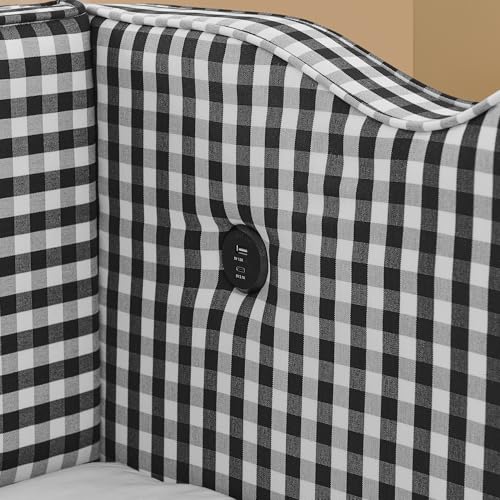 Image of KEIKI Twin Size Upholstery Gingham Daybed with Trundle and USB, Black