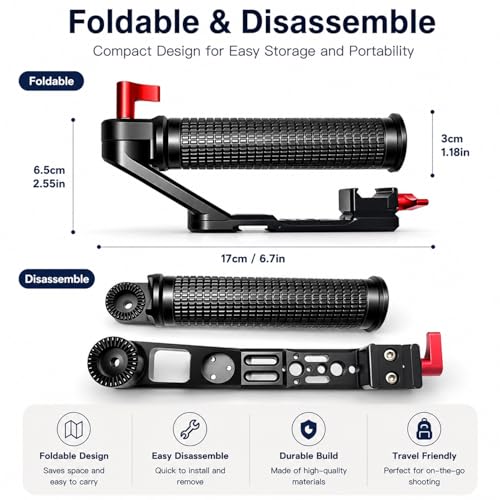 Image of ZORBES Gimbal Sling Handgrip Side Handle Grip Compatible with RS5 RS4 RS4 Pro RS3 RS3 Pro RS2 RSC2, Adjustable & Foldable Extension Handle Grip with Cold Shoe Mounts for Gimbal Filming