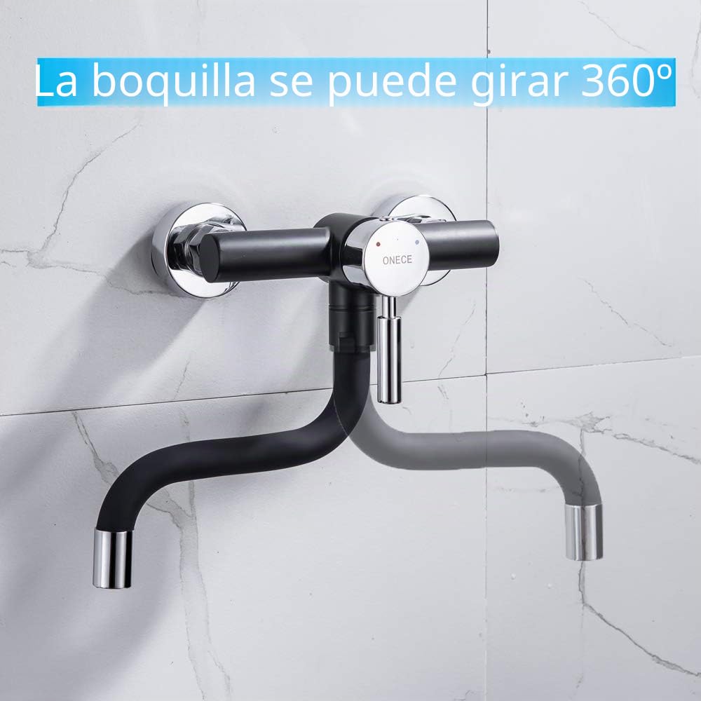 ONECE Grifo de Pared para Cocina Negro, Grifería de Fregadero a Muro