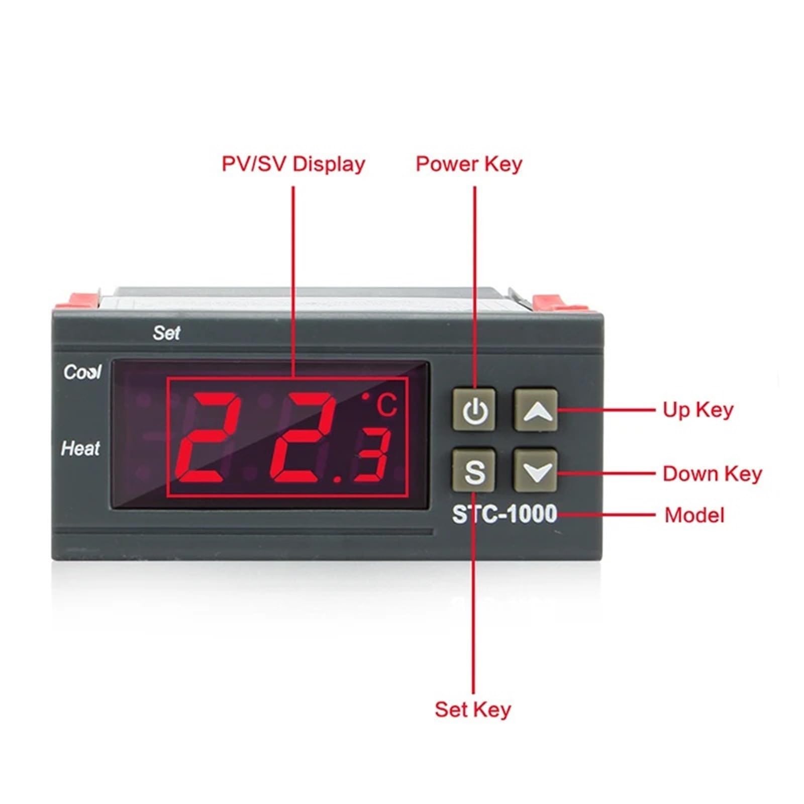 Controlador de temperatura Digital STC-1000, 12V, 24V, 220V, for incubadora, relé LED, 10A, termostato termorregulador de refrigeración y calefacción(12V)