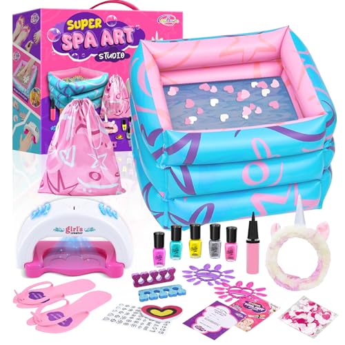 Kids Spa Kit for Girls, Foot Spa Day Kit for Girls, Girl Stuff for Manicures Pedicure, Nail Art Salon Kit Christmas Birthday Gift for 6 7 8 9 10-12 Years Old Girl