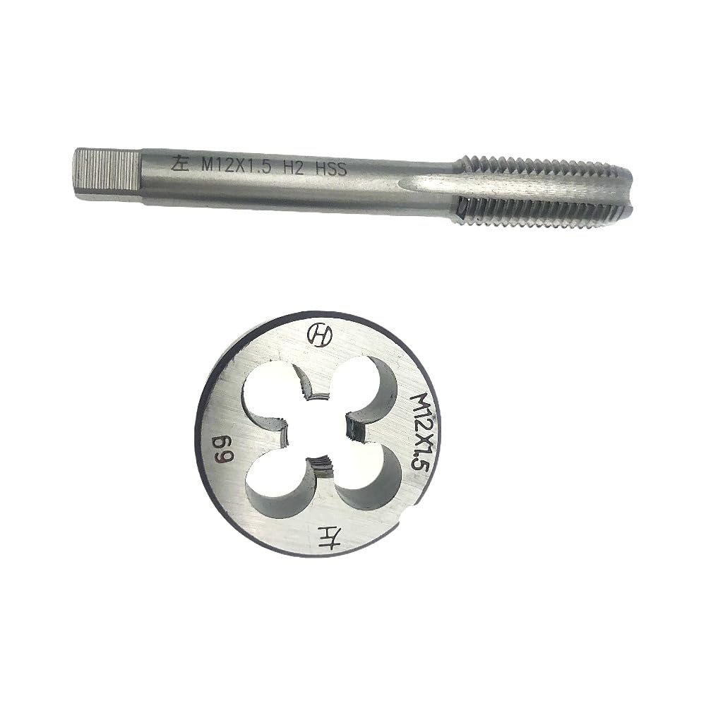 M12x1.5 Tap & Die Set Left Hand HSS Machine M12 x 1.5 Metric Thread Tap Round Die Straight Fluted Machine High Speed Steel, M12 x 1.5 Tap Set Round Die