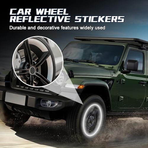 Image of 20PCS Reflective Car Wheel Decorative Stripe Stickers, Reflective Car Decal, Anti-Scratch Reflective Rim Stickers, Night Safety Warning Car Stickers Universal for Vehicles Motorcycles (White)