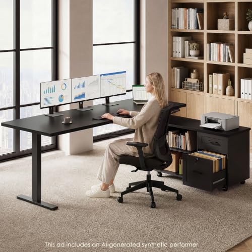 Image of OffiGo 71 Inch L Shaped Electric Standing Desk with Cabinet Sets, Black | Mobile Drawers & File Cabinet Sets for Flexible Layout, Height Adjustable Executive Stand Up Desk for Home Office Workstation