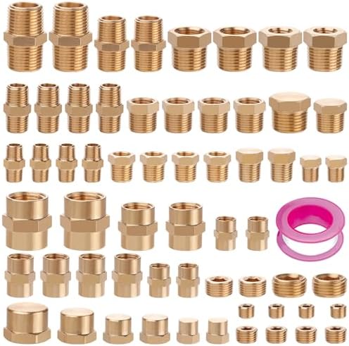 60pcs Brass Pipe Fittings Assortment Kit,Reducer Bushing,Hex Nipp...