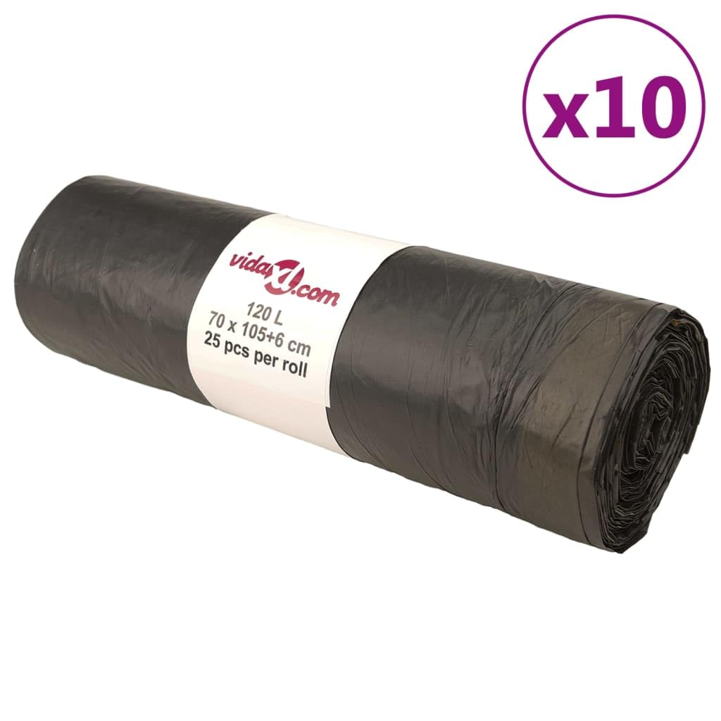 Papeleras con cordones 250 piezas negro 120L bolsas de basura extra resistentes a fugas para el hogar, oficina, camping, senderismo, picnic