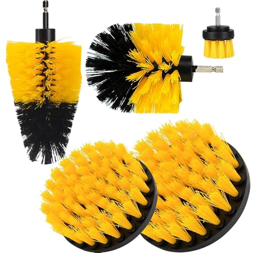 5Pcs Drill Brush Attachment Set, Drill Brush for Cleaning, Power Scrubber Attachment Kit for Cleaning Kitchen, Bathroom, Sink, Tub, Floor/Wall Tile, Grill, Car Wheel All Surfaces, Fits Most Drills