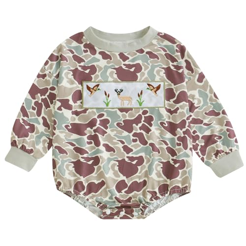 Image of Pudcoco Duck Hunting Baby Clothes Infant Baby Boys Girls Camoflage Embroidered Mallard Duck Sweatshirt Romper