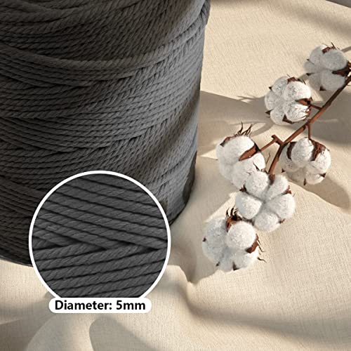Image of ZUEXT Macrame Cord, Gray, 5mm x 328yds Cotton String Macrame Yarn