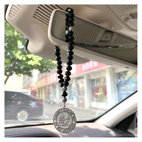 Islam Muslim is Allah not Sufficient for his Servant Stainless Steel 33 Black Beads tasbih Car Rear View Mirror Car Pendant