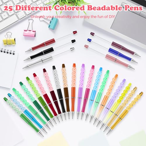 Stylos à bille perlables en plastique par lot de 150 pièces avec 25 couleurs et recharges