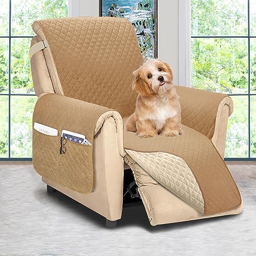 ASHLEYRIVER Reversible Recliner Chair Cover, Recliner Covers for Dogs,Recliner Slipcover,Recliner Covers for 3 Cushion Couch,Couch Protector(Recliner Oversize:Taupe/Beige)