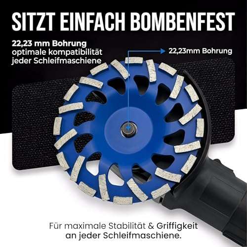 Diamant Schleiftopf 180mm × 22,23mm, Beton Schleifscheibe für Schleifarbeiten mit Beton und harten Baustoffen Granit Naturstein Estrich Putz Marmor (Blau, 180mm)