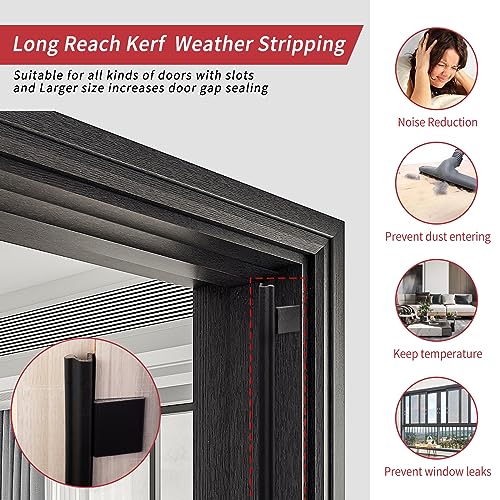 Image of 26 Feet Long Reach Weather Stripping Seal With 4 PCS Corner Seals, V-Shaped Replacement Strip Foam Kerf Insulation for Door Frame (Black)
