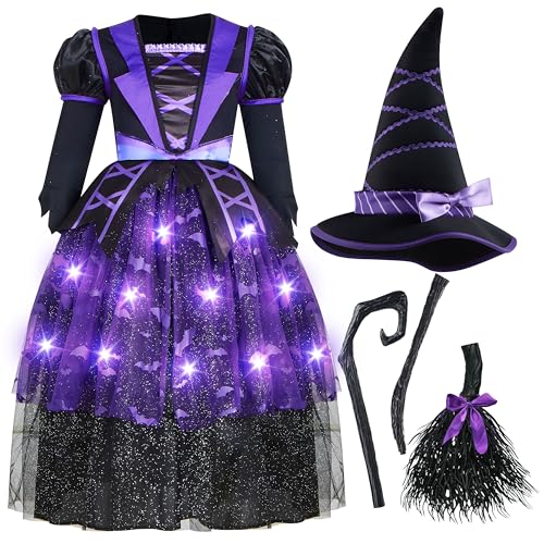 Disfraz de bruja con luces para niñas talla Small miniatura 4