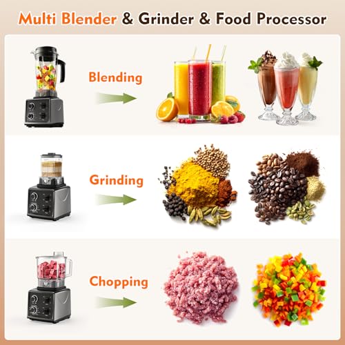 3-in-1 Blender and Food Processor Combo for Smoothies Shakers, 1500W(32000 RPM) Professional Blenders for Kitchen, Adjustable Speed, 68oz BPA-Free Plastic Jar, 30s Self-Cleaning (68 oz) image 5