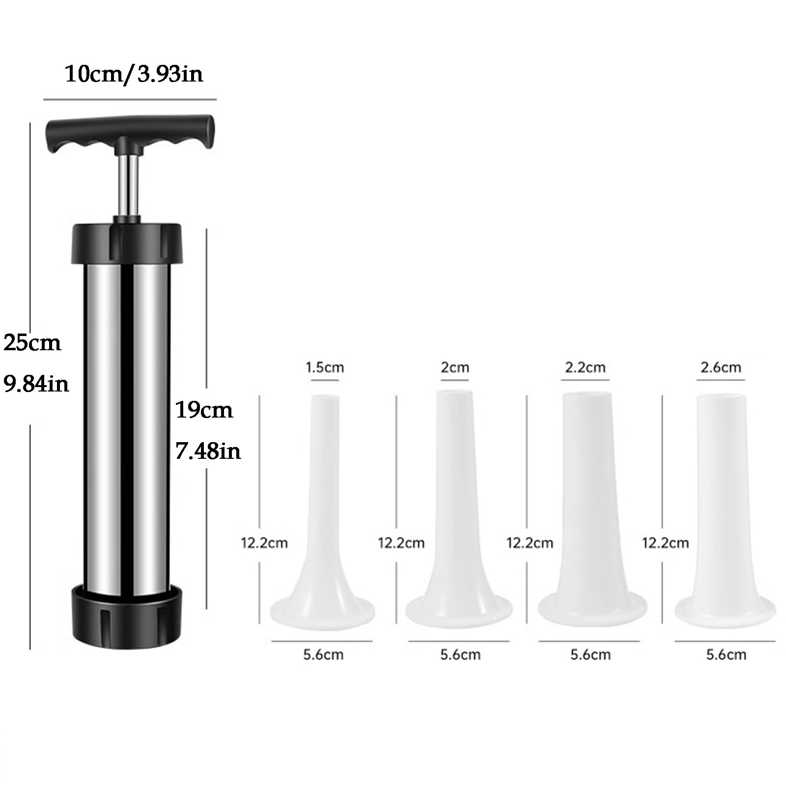 Xinlie Embutidos Manual de Acero Inoxidable Herramienta para Rellenar Salchichas Herramienta de Llenado de Salchichas con 4 Boquillas Domésticas,Adecuado para Cocinas Domésticas,Cocinas de Bricolaje