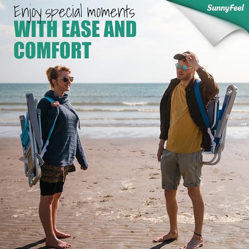 Image of SUNNYFEEL Extra Wide 28 inch Low Beach Chair 5 Position Lay Flat, XL Oversized Portable Folding Camping Chairs with Cup Holder for Outdoor /Trip, Lightweight Foldable Backpack Beach Chair for Adults