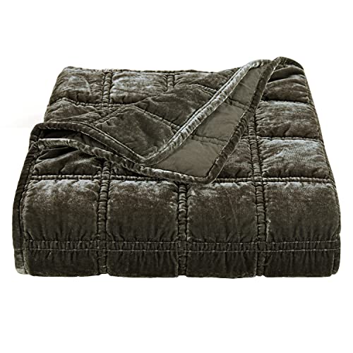 Hiend Accents Stella Faux Silk Velvet Throw Blanket Fern Green, 50X60 Inch, Double Stitch Plush Soft Cozy Blankets, Luxury Decorative Throws For Couch, Bed, Sofa, Chair #TOP5