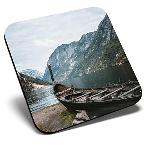 Excellent dessous de verre carré – Viking Boat Norvège Paysage | Sous-verres brillants de qualité | Protection de table pour tout type de table #16288