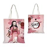 [ZimyFuntoy] 鬼滅の刃 竈門禰豆子 トートバッグ キャンバス 38×35cm 大容量 A4横置き収納 ショッピングバッグ 通勤 通学 学生 おしゃれ 男女兼用 ギフト