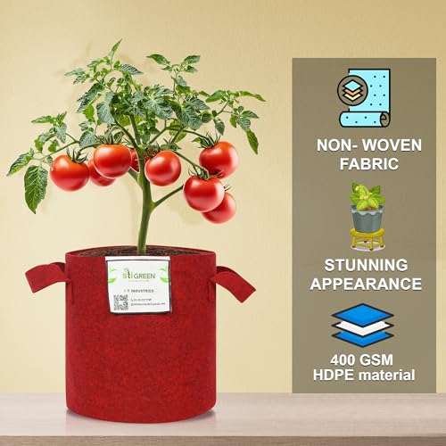 Image of Geo Fabric Grow Bags for Plants 10X10 Inch (Pack of 2) | 400 GSM Heavy Duty UV-Protected Round Maroon Colour Plant Bags for Terrace and Vegetable Gardening | Strong & Reusable|