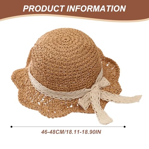 Baby Straw Hat, Cute Baby Sun Hat with Lace Bow for Boys Girls 8 to 24 Months, Breathable Small Bucket Cap for Outdoor Summer Beach, Khaki2