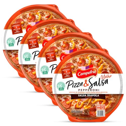CAMPOFRIO Pizza & Salsa Pepperoni 345gr. (PRODUCTO REFRIGERADO, Listo para Hornear) (Pack 4 Und. de PEPPERONI con Salsa Diávola Picante.)