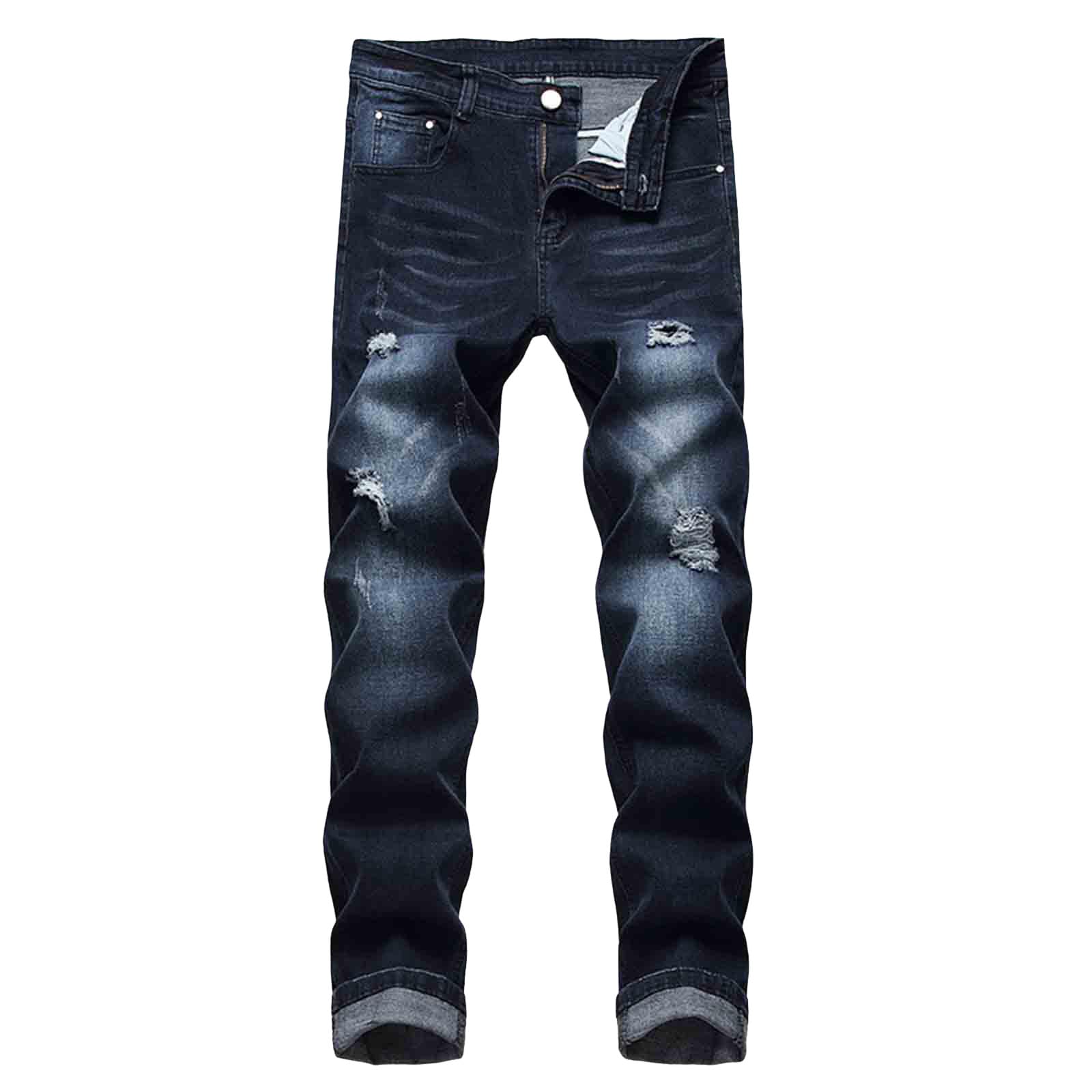 Jeans Uomo Strappati, Pantaloni Jeans Uomo Strappati Strappato Stretch Jeans Skinny Ripped Casual Dritti Jeans Denim Pantaloni Hip Hop Nero Cargo Jeans Estivi Jeans Moto Stile Urban E Streetwear Y2k