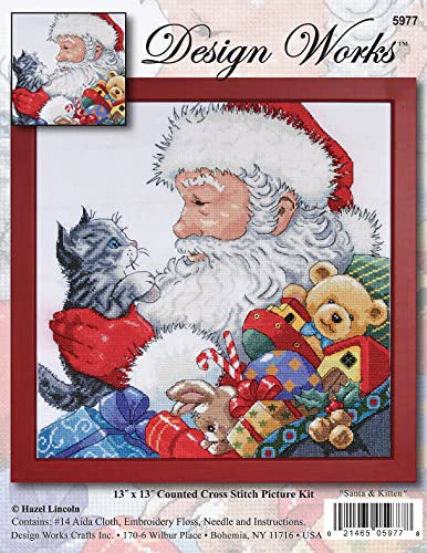 Image of Tobin 14 Count Santa and Kitten Counted Cross Stitch Kit, 13 by 13-Inch DW5977