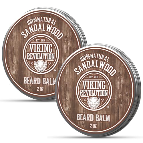 Image of Viking Revolution Beard Balm - Sandalwood - 2 oz, 2 Pack | Deeply Softens Coarse Hair - Packed with Rich Argan Oil - Locks in Moisture & Eliminates Flakes for a Cleaner Beard