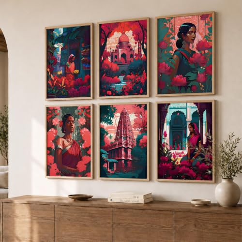 Image of kotart Premium Digital Traditional Art Paintings with Frame for Home Decoration - Painting for Living Room Bedroom Office Room Decor - Painting for Wall Decoration - Pack of 6 (Art 7, 19x25 inch)
