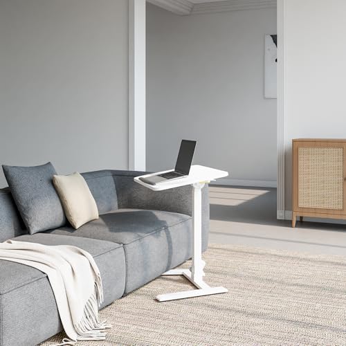 Image of alawooder 25 inch Mobile Folding Desk: Pneumatic Sit-Stand, No Assembly | 29-42 inch Height Adjustable Rolling Laptop Desk, Hidden Wheels, 0-90 Tilt Top. Ideal for Home Office, Craft & Study.