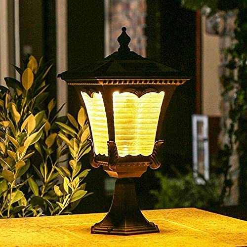 KMYX Solar Pillar Wall LED Light Outdoor Waterproof Door Light European Garden Villa Garden Contemporary Collection Exterior Outdoor Post Lantern with Striped Glass Pathway Lighting