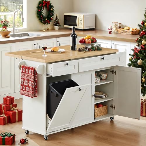 60" Kitchen Island with Power Outlet & Drop Leaf, Kitchen